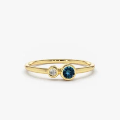 14K Gold Bezel Setting London Blue Topaz and Diamond Ring