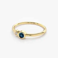 14K Gold Bezel Setting London Blue Topaz and Diamond Ring