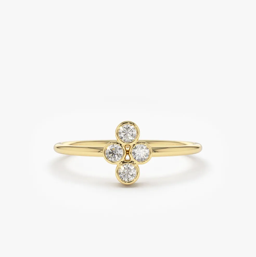 14K Gold Bezel Setting Quad Diamond Ring