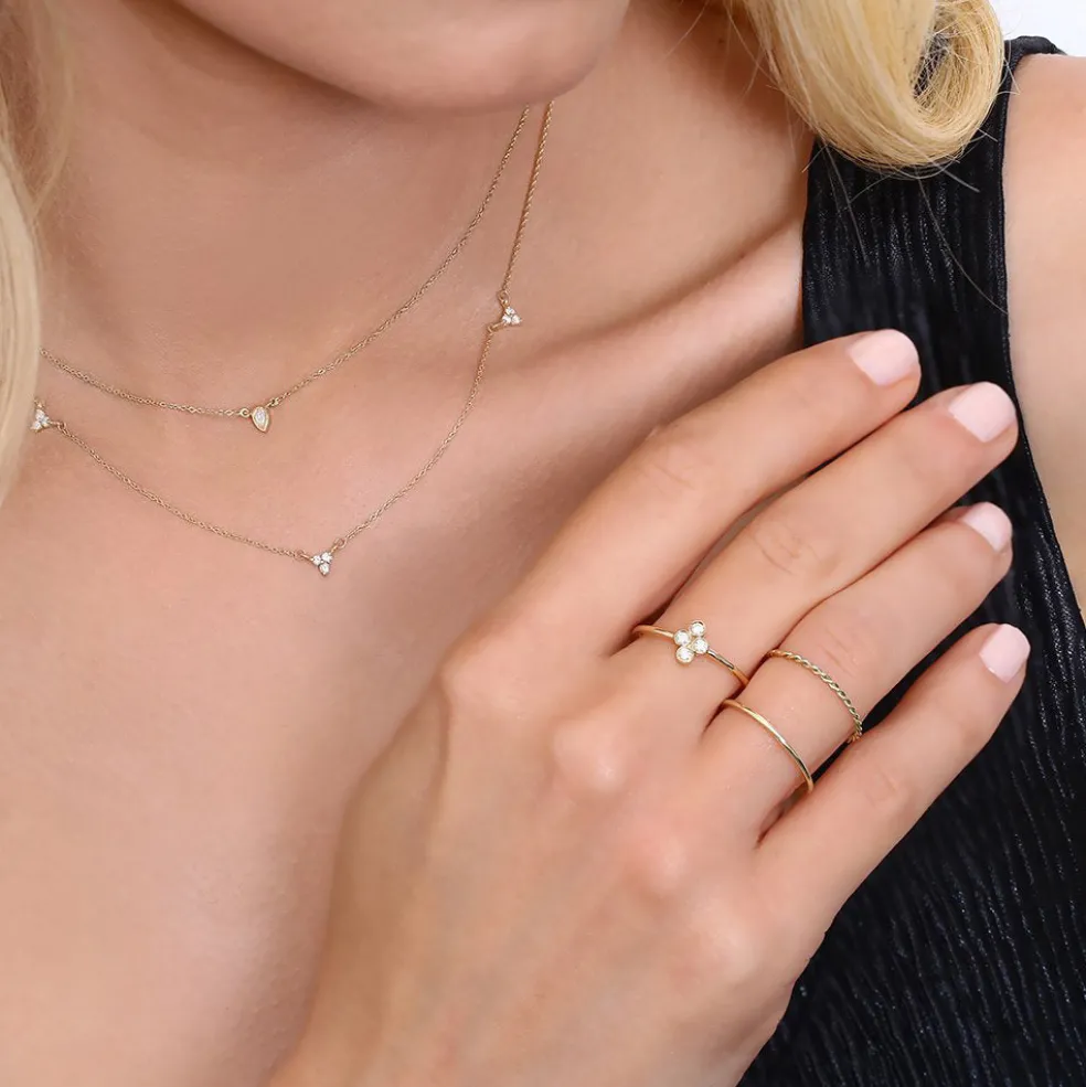 14K Gold Bezel Setting Quad Diamond Ring
