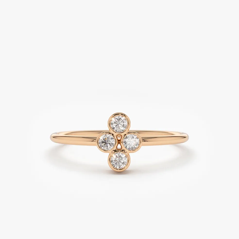 14K Gold Bezel Setting Quad Diamond Ring