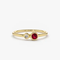 14K Gold Bezel Setting Ruby and Diamond Ring
