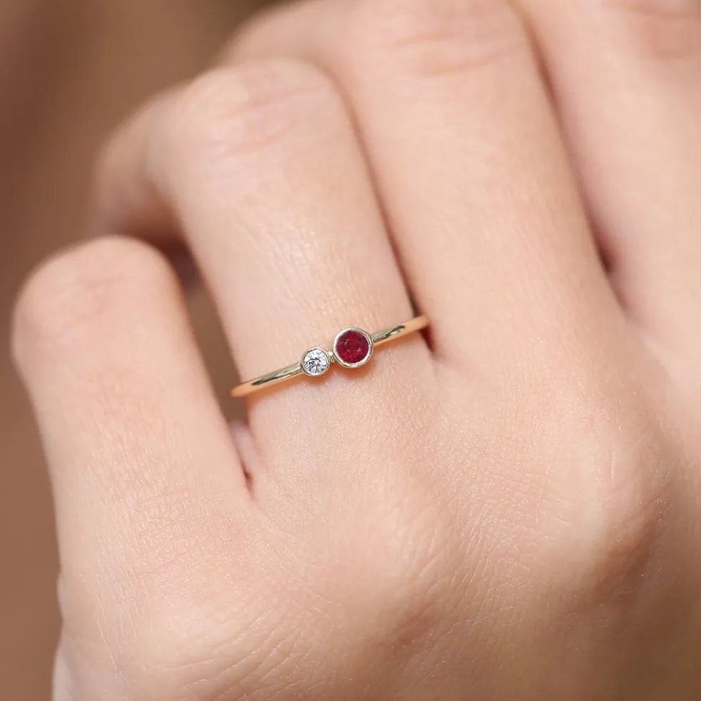 14K Gold Bezel Setting Ruby and Diamond Ring