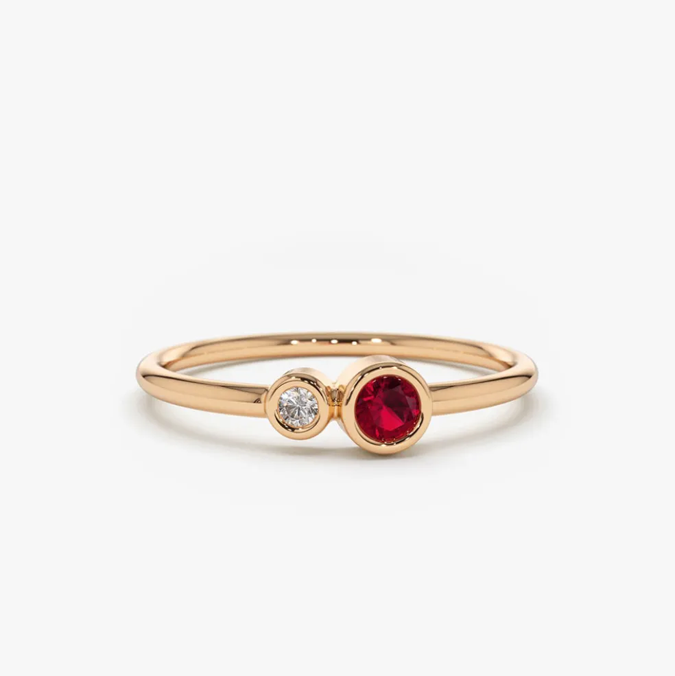 14K Gold Bezel Setting Ruby and Diamond Ring