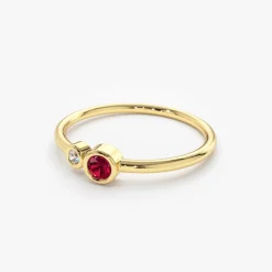 14K Gold Bezel Setting Ruby and Diamond Ring