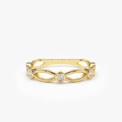 14K Gold Bezel Setting Unique Diamond Wedding Band