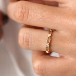 14K Gold Bezel Setting Unique Diamond Wedding Band