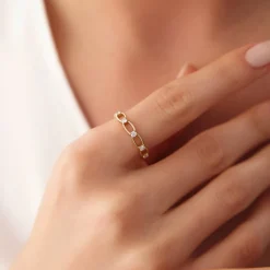 14K Gold Bezel Setting Unique Diamond Wedding Band