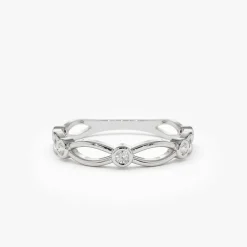 14K Gold Bezel Setting Unique Diamond Wedding Band