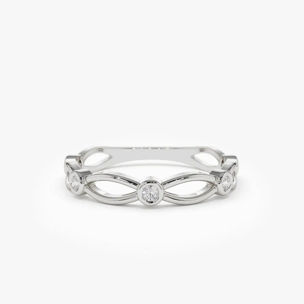 14K Gold Bezel Setting Unique Diamond Wedding Band