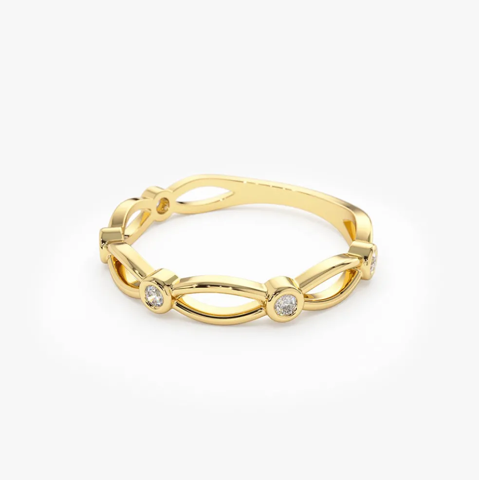 14K Gold Bezel Setting Unique Diamond Wedding Band