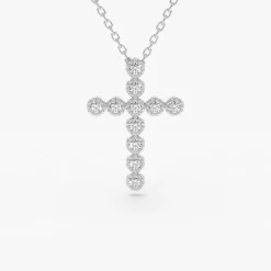 14K Gold Bezel Setting With Milgrain Diamond Cross Necklace
