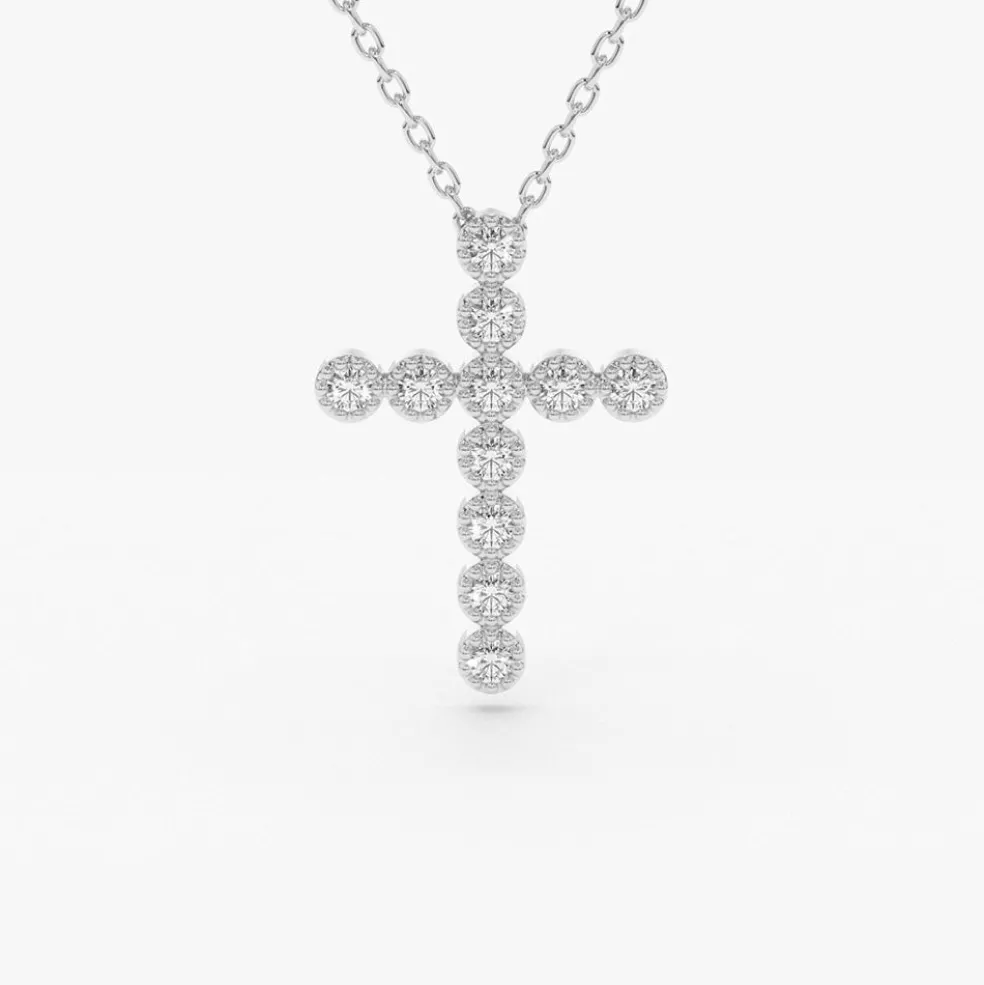 14K Gold Bezel Setting With Milgrain Diamond Cross Necklace