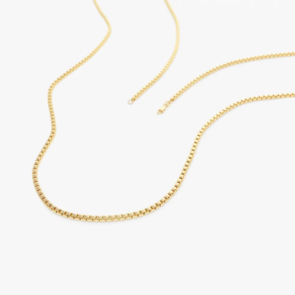 14K Gold Box Chain Necklace 1.25mm