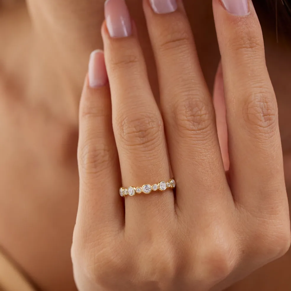 14k Gold Bubble Diamond 3/4 Eternity Wedding Ring