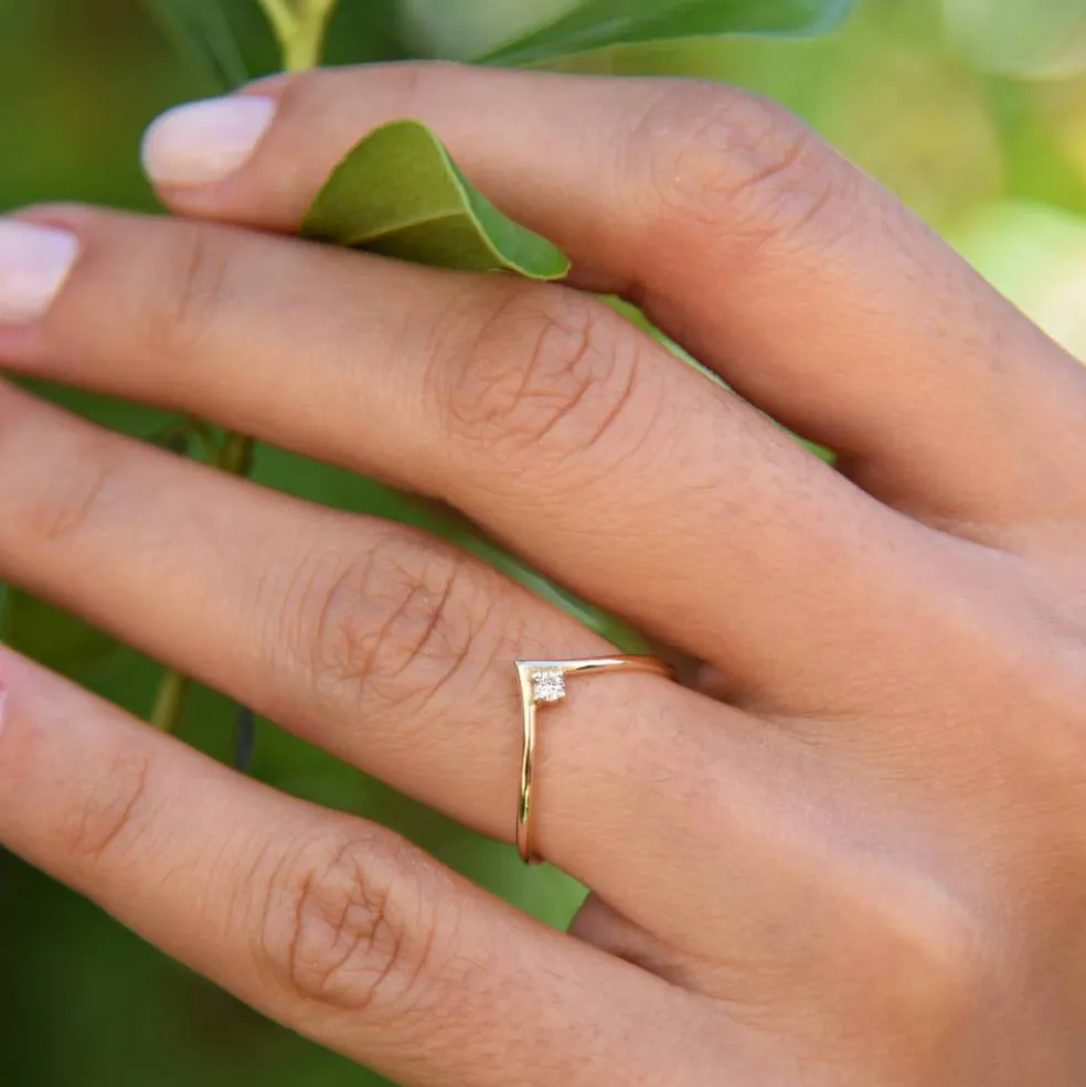 14K Gold Chevron Diamond Ring