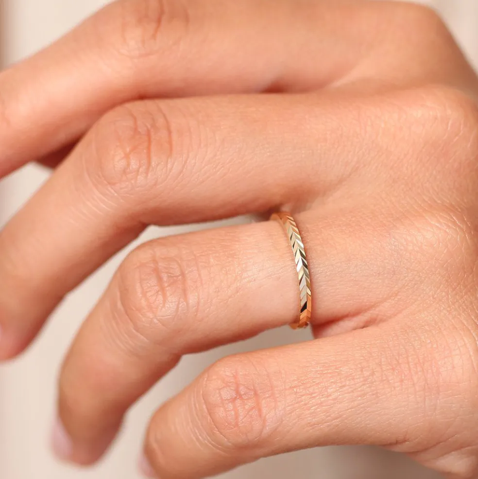 14K Gold Chevron Herringbone Eternity Cut Ring