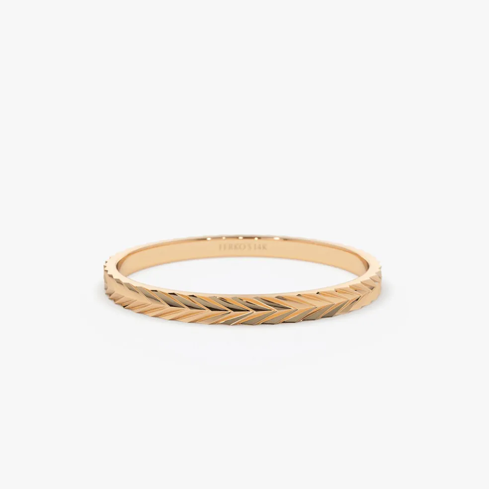 14K Gold Chevron Herringbone Eternity Cut Ring