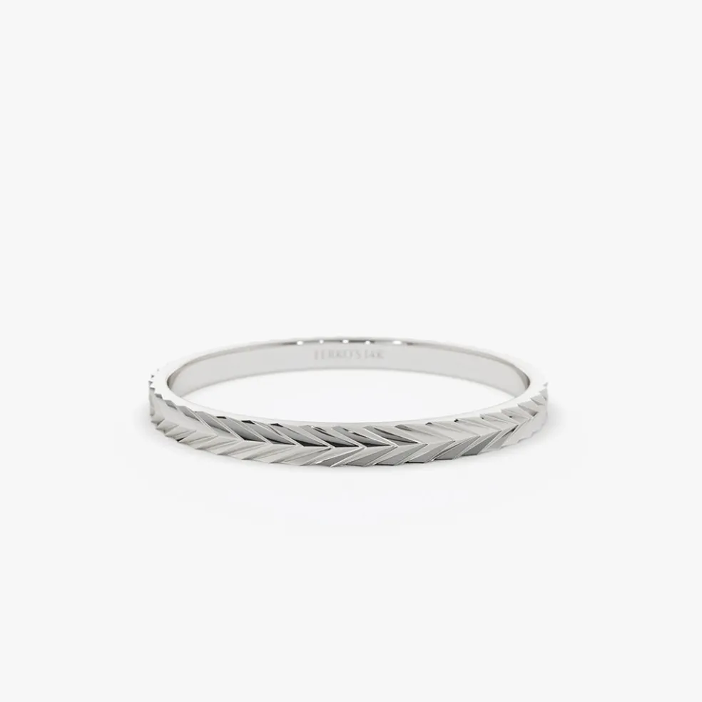 14K Gold Chevron Herringbone Eternity Cut Ring