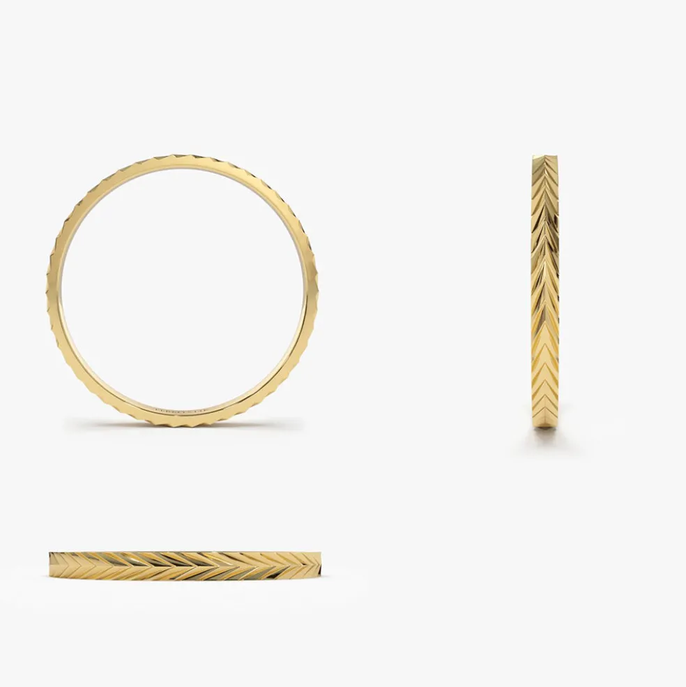 14K Gold Chevron Herringbone Eternity Cut Ring