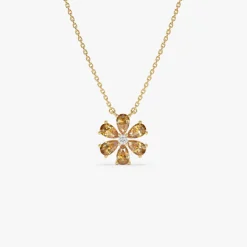 14K Gold Citrine Flower Necklace