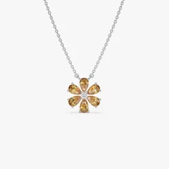 14K Gold Citrine Flower Necklace