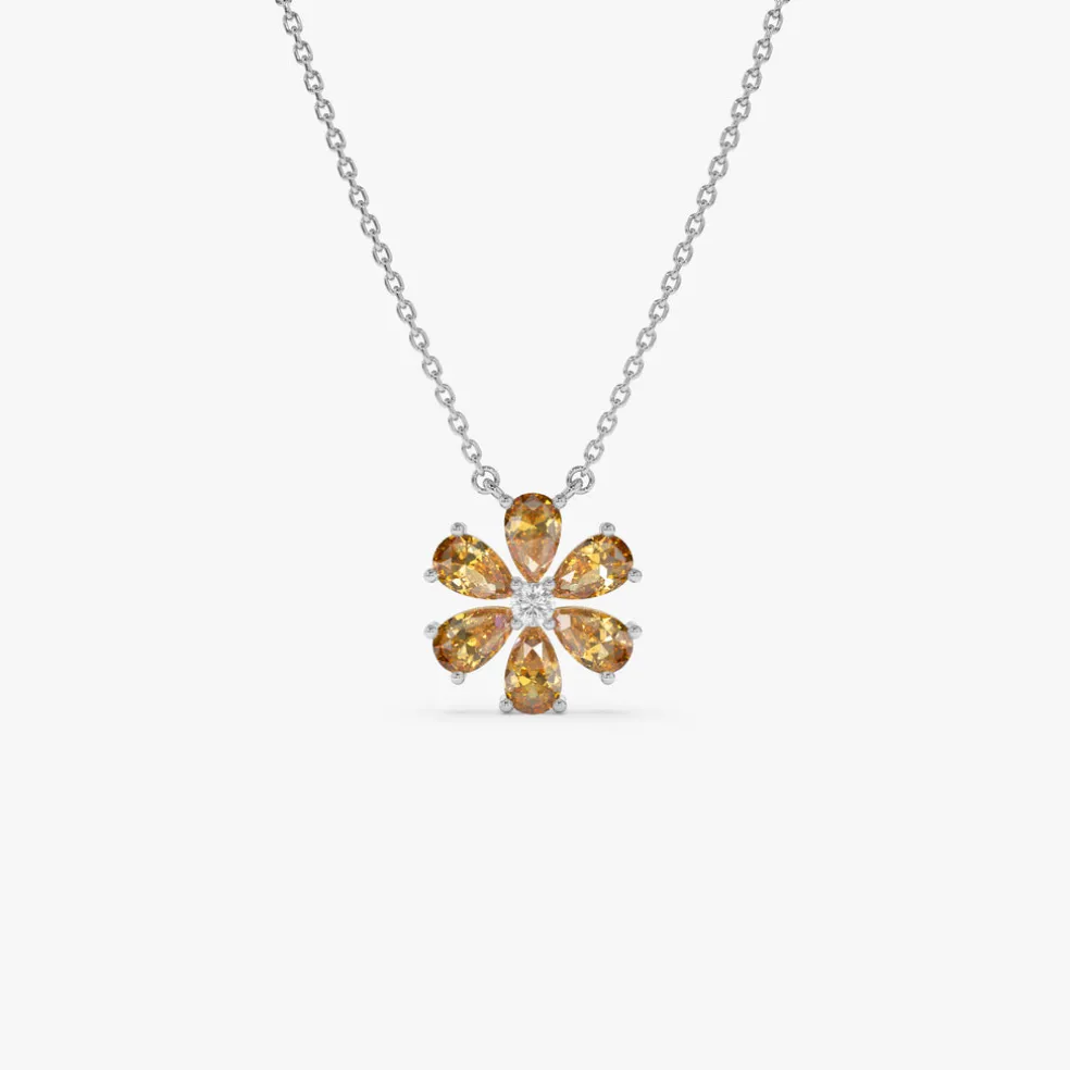 14K Gold Citrine Flower Necklace
