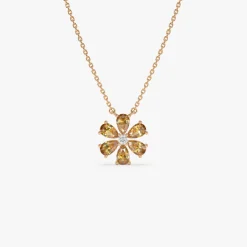 14K Gold Citrine Flower Necklace
