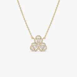 14K Gold Clover Baguette Diamond Necklace
