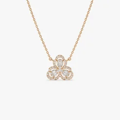 14K Gold Clover Baguette Diamond Necklace