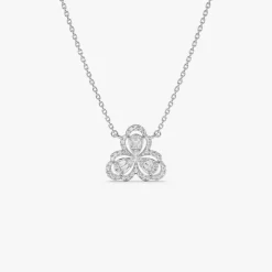 14K Gold Clover Baguette Diamond Necklace