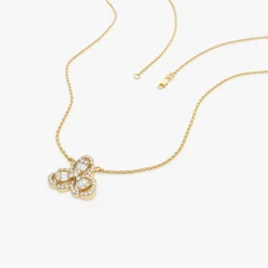14K Gold Clover Baguette Diamond Necklace
