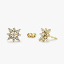 14K Gold Compass Star Diamond Earrings