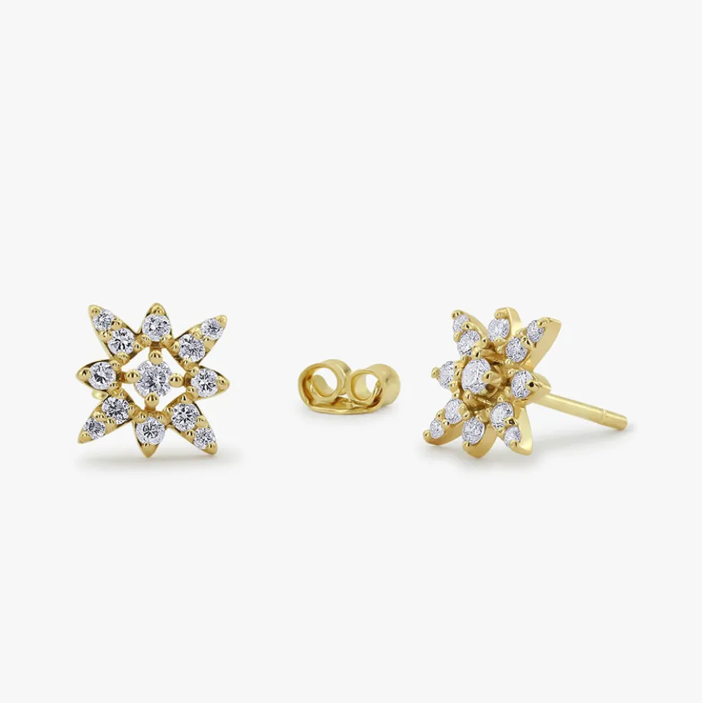 14K Gold Compass Star Diamond Earrings