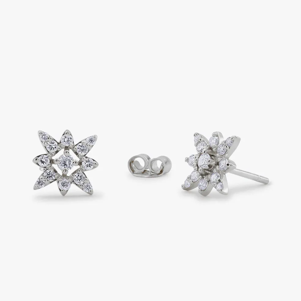 14K Gold Compass Star Diamond Earrings