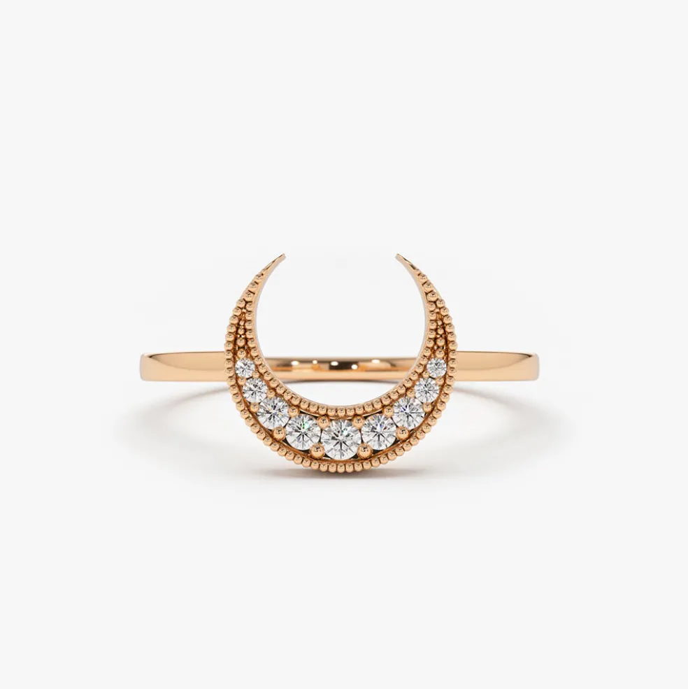 14K Gold Crescent Moon Diamond Ring