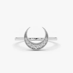 14K Gold Crescent Moon Diamond Ring