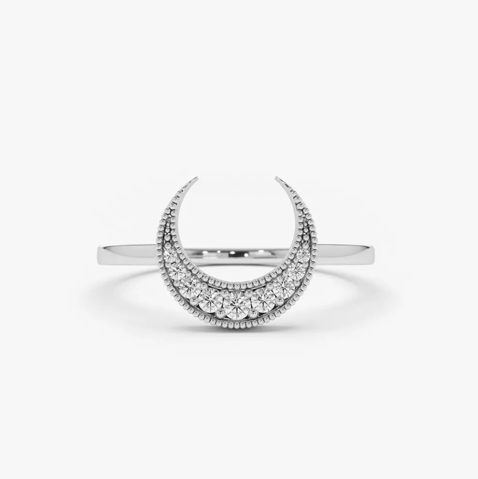 14K Gold Crescent Moon Diamond Ring