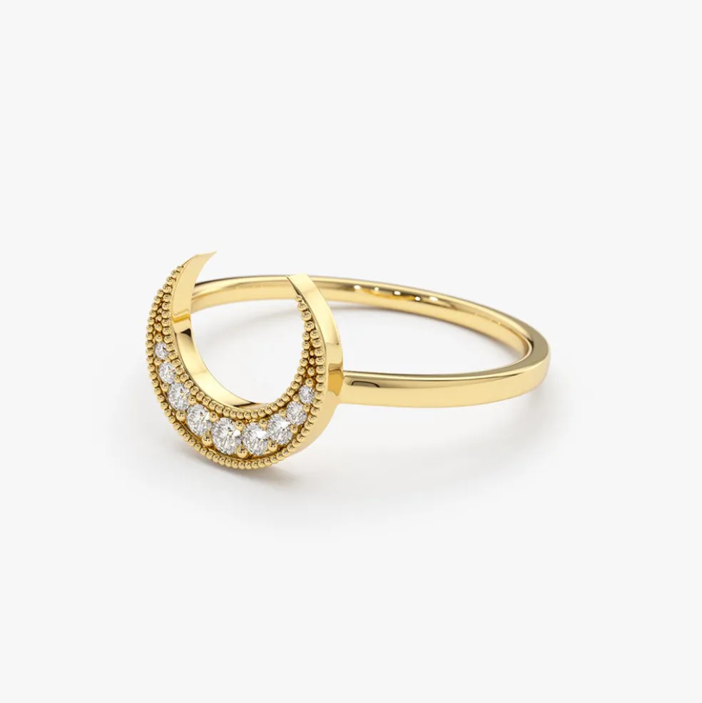 14K Gold Crescent Moon Diamond Ring
