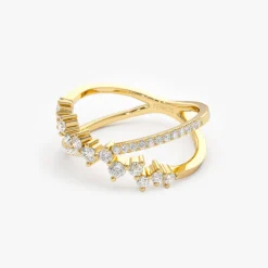 14k Gold Criss Cross Diamond Cluster Ring