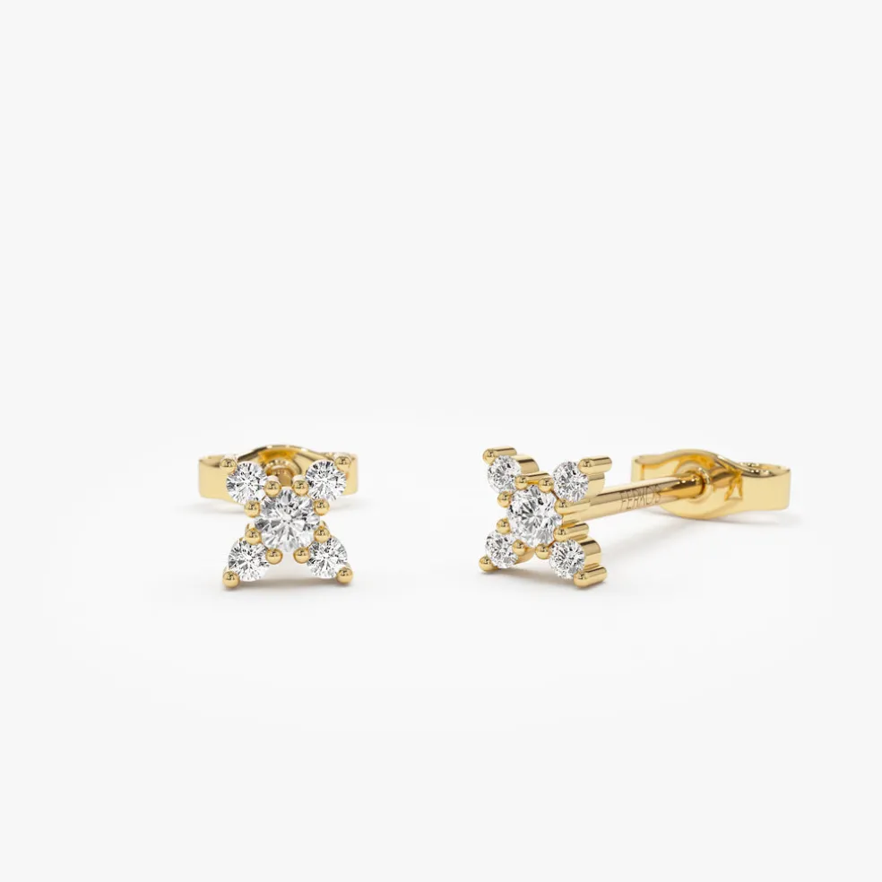 14K Gold Criss Cross X Diamond Earring Studs