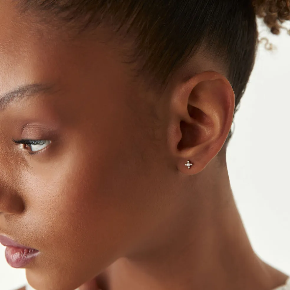 14K Gold Criss Cross X Diamond Earring Studs
