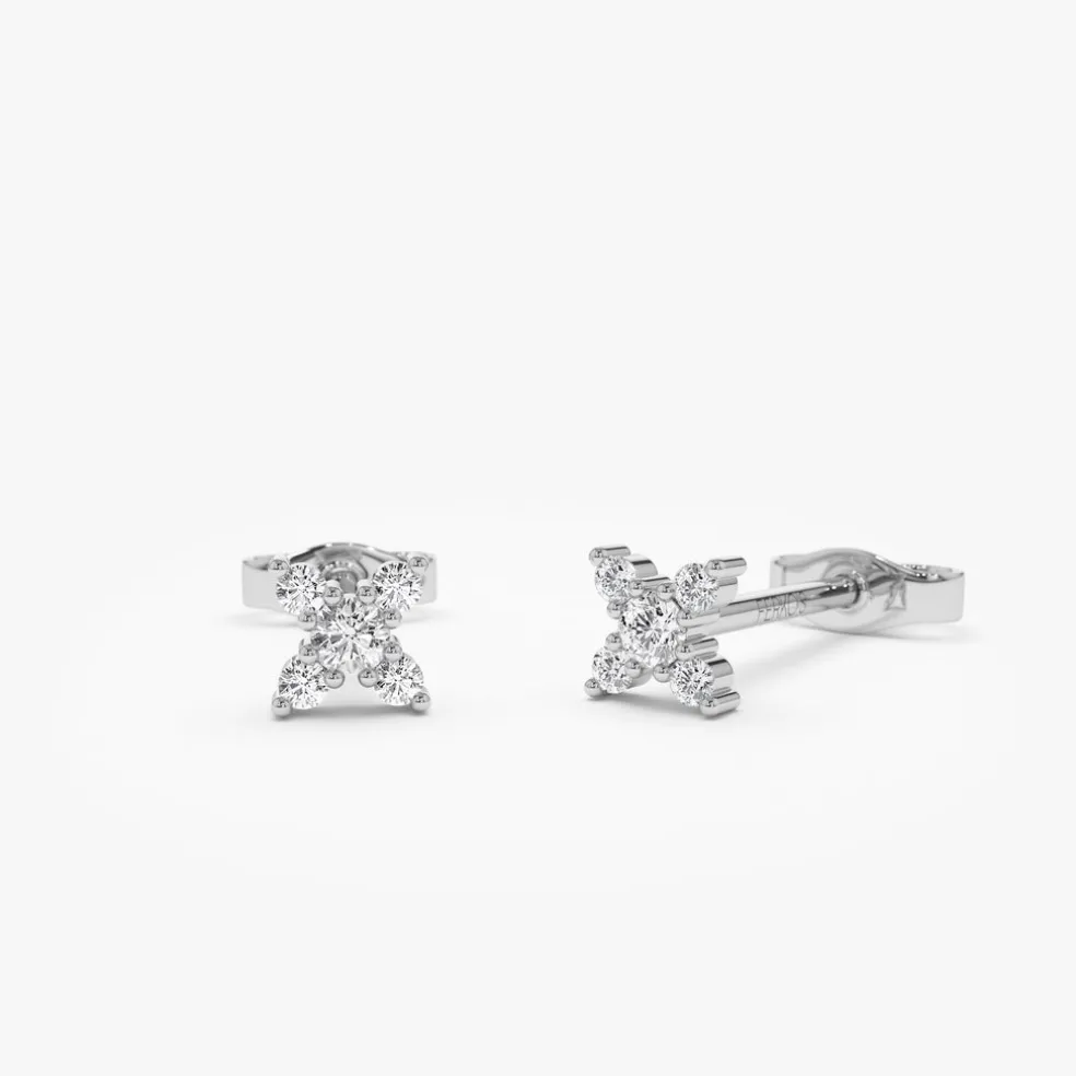 14K Gold Criss Cross X Diamond Earring Studs