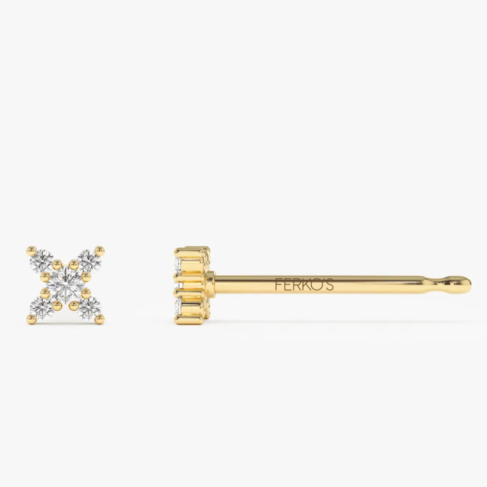 14K Gold Criss Cross X Diamond Earring Studs