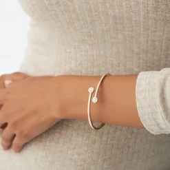 14k Gold Cross Over Diamond Bangle Bracelet