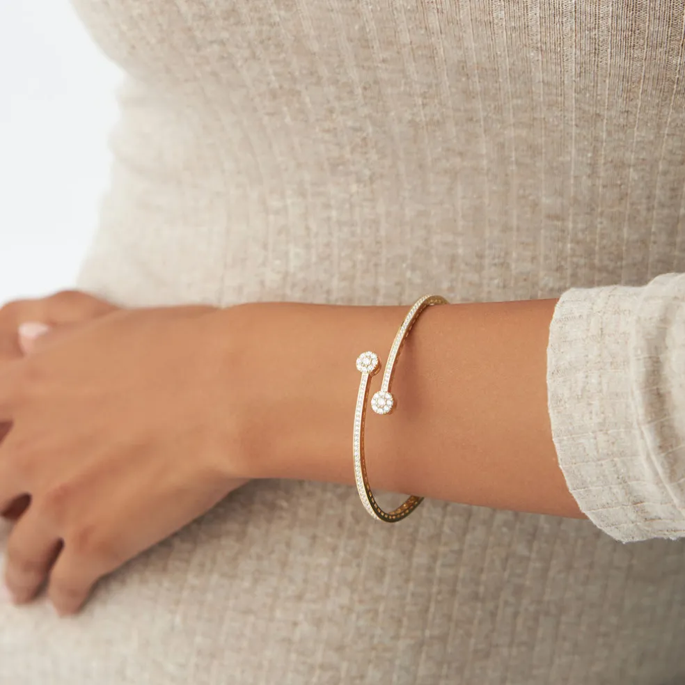 14k Gold Cross Over Diamond Bangle Bracelet