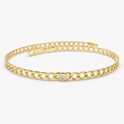 14k Gold Cuban Link Bracelet w/ Bezel Setting Diamond