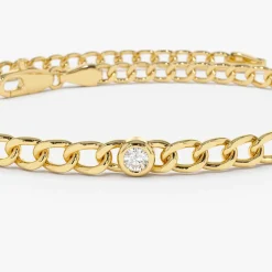 14k Gold Cuban Link Bracelet w/ Bezel Setting Diamond