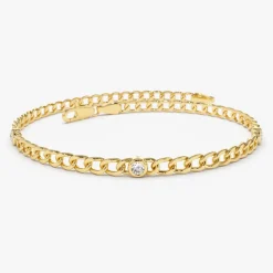 14k Gold Cuban Link Bracelet w/ Bezel Setting Diamond