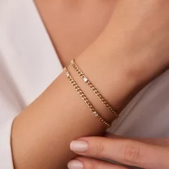 14K Gold Cuban Link Bracelet w/ Emerald Cut Diamond